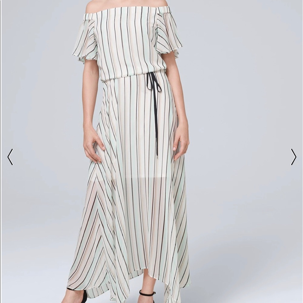 Dress Off Shoulder Stripe Maxi White House Black Market NWT Sz. M